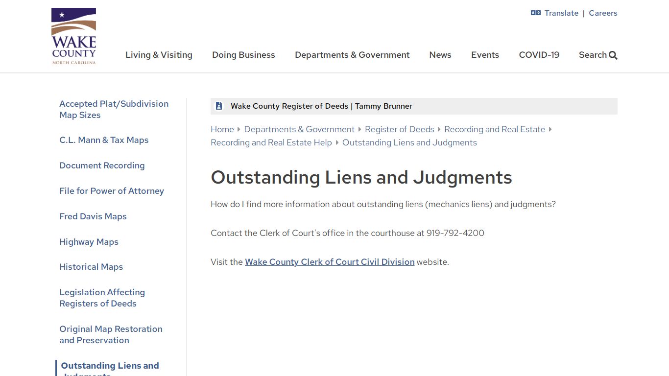 Outstanding Liens and Judgments | Wake County Government